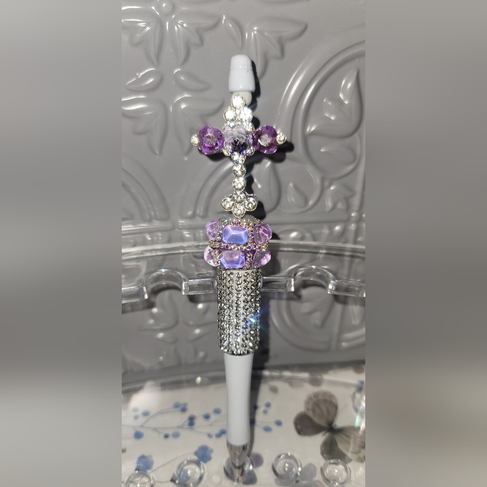 Elegant Silver and Purple Bling Cross Pen - Picture 2 of 3